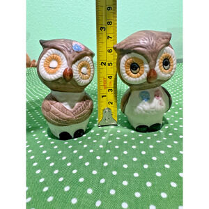 VTG Owl Salt and Pepper Shakers Cute Kitsch Owls Bisque Matte Anthropomorphic